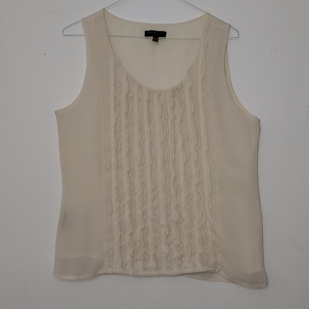 Rafaella Studio Sheer Ruffled Sleeveless Tank Top Size Petite Medium Ivory Cream